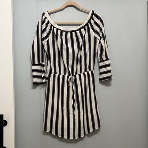 Veronica M Black and White Striped Mini Dress